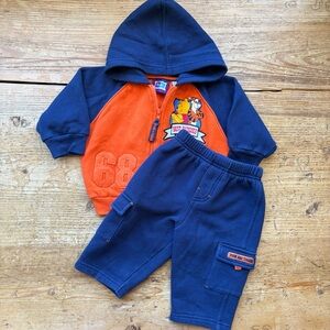 Disney Pooh Navy & Orange Toddler Hoodie Set with Cartoon Patch